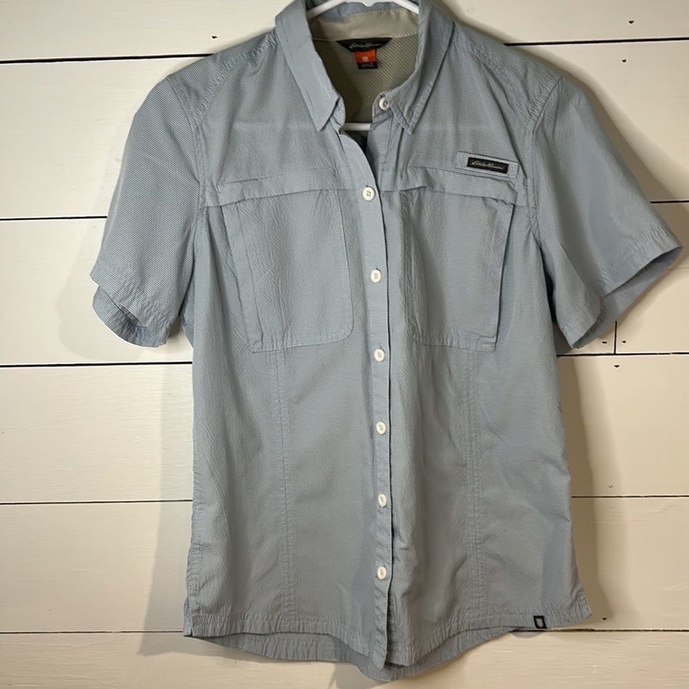 Eddie Bauer Womens Blue Outdoor Vented Button Up Short Sleeve Shirt